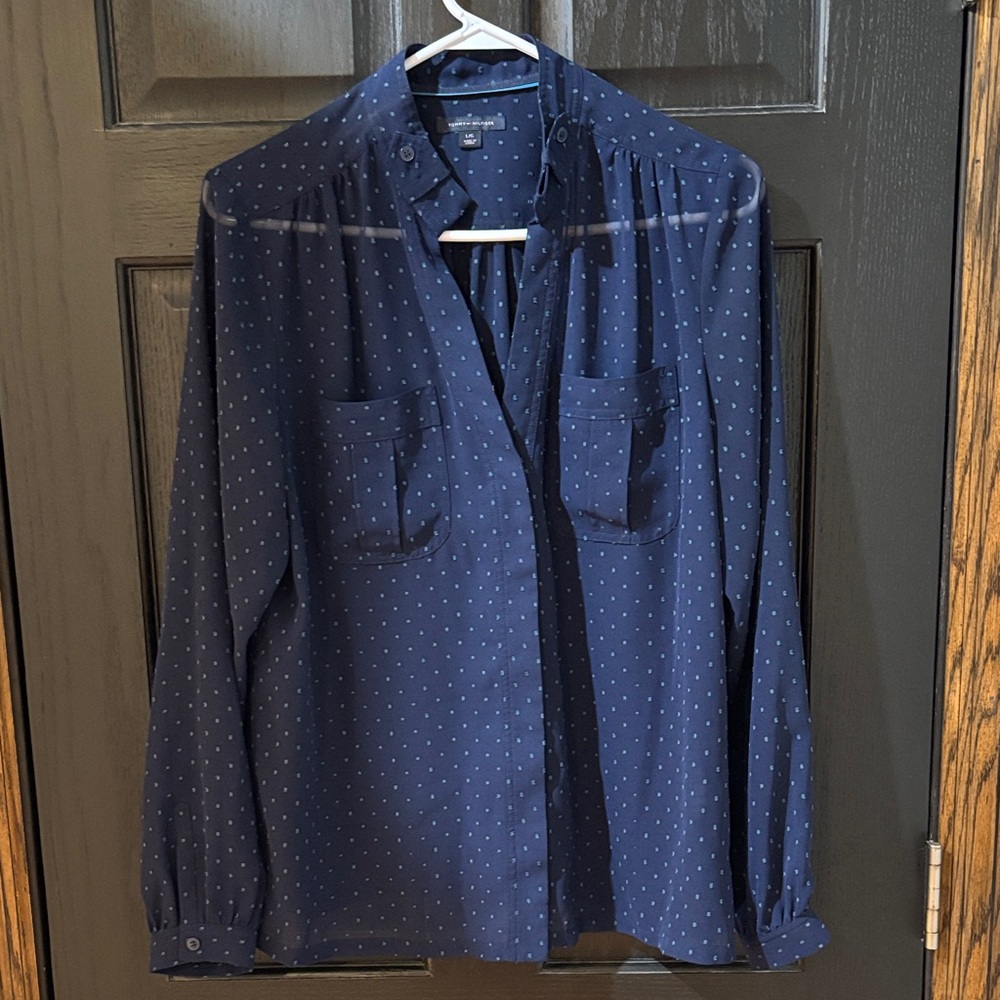 Tommy Hilfiger Navy Blue Polka Dot Blouse